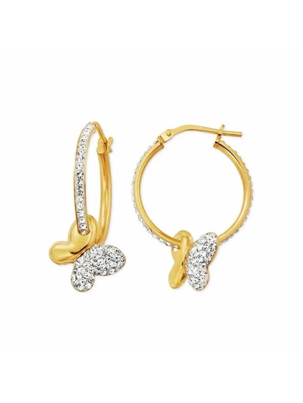 Brilliance Fine Jewelry 14K GP Sterling Dangling Crystal Butterfly Hoop Earrings